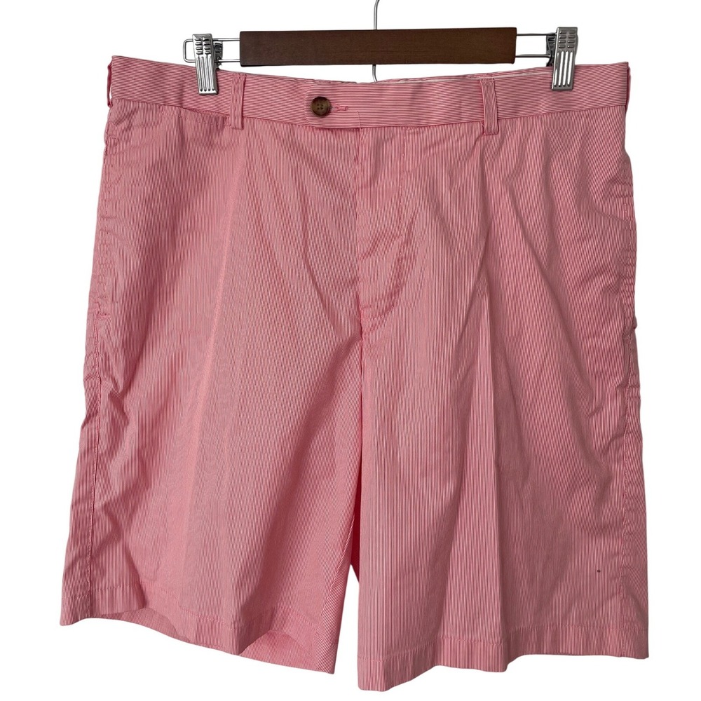 Peter Millar Mens 34 Pink White Seersucker Flat Front Shorts Golf Preppy Clasic - Picture 1 of 7